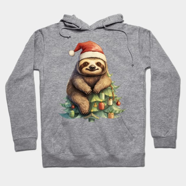 Christmas Sloth Climbing On The Pine Tree Hoodie by Chromatic Fusion Studio